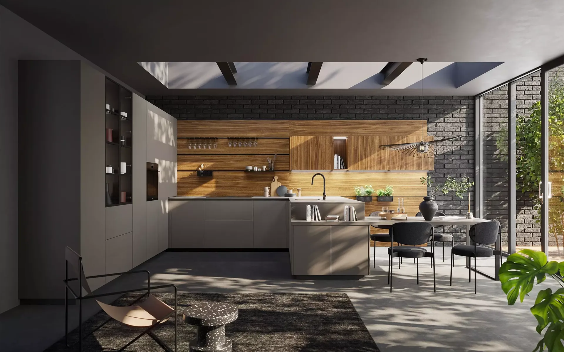 Cuisine moderne gris anthracite et bois 