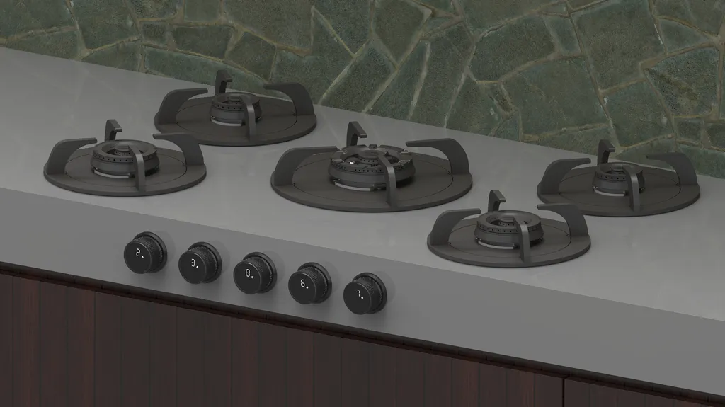 5 bruleurs à gaz dans un plan de travail gris Saint-Tropez