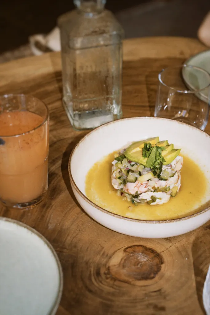 Ceviche Gambas, Concombre et Leche de Tigre