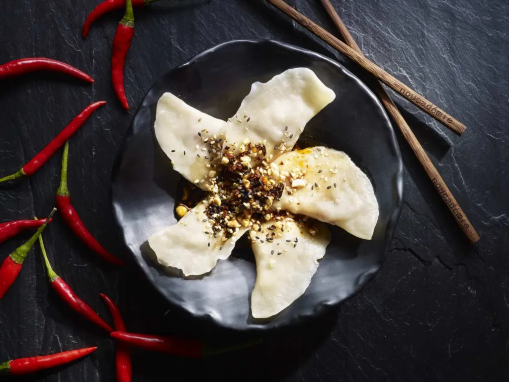 réalisation de photographie de plat culinaire pour restaurant raviolis à la sauce sichuannaise