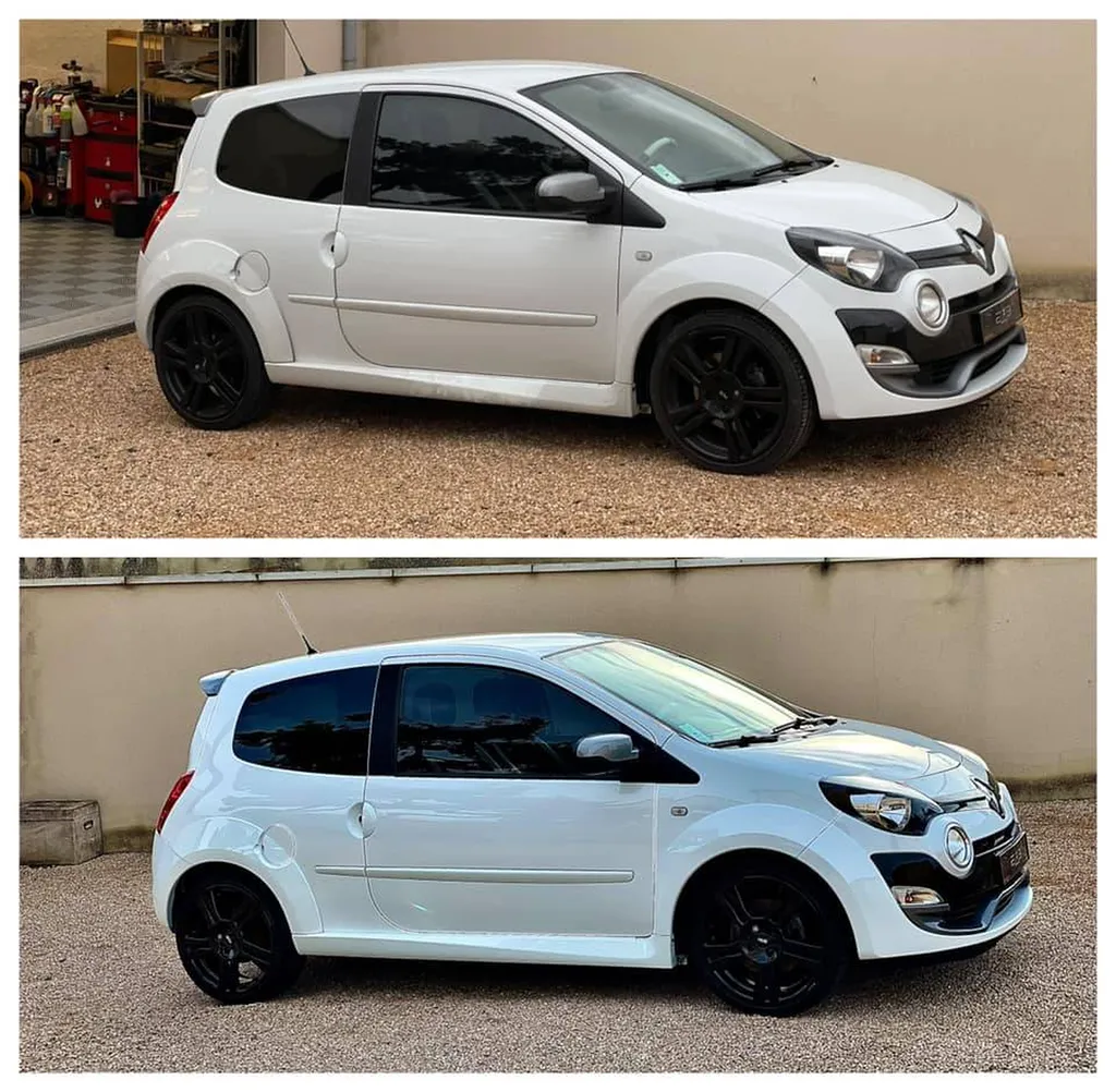 Rénovation de carrosserie avec polissage complet et traitement céramique d’une Renault Twingo RS à Lyon en Rhône Alpes