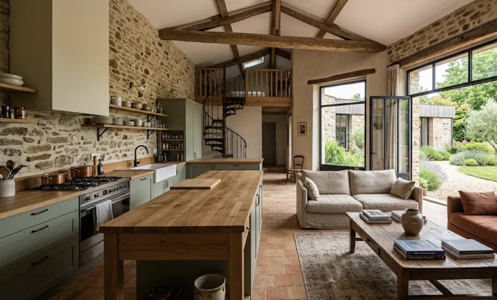 De la restructuration des volumes à la coordination des artisans, Benezech Maître d'œuvre a orchestré la transformation complète de cette bâtisse. L'alliance parfaite du charme d'origine (pierres apparentes, poutres en bois) et du confort moderne, où la c