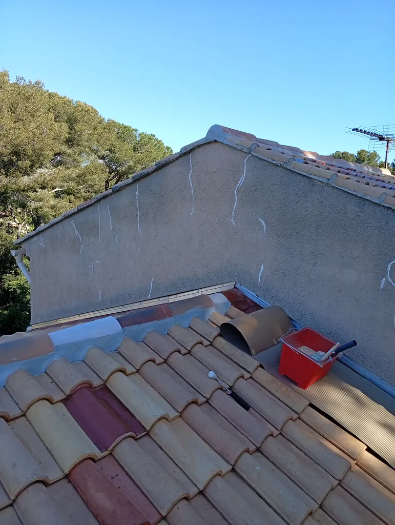 Reprise nettoyage peinture avec fissure d'un pignon chantier Brignoles