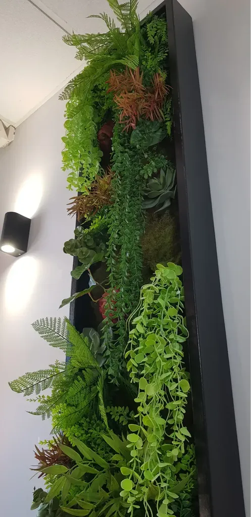 Réalisation de cadres muraux végétaux à l'accueil et dans les bureaux de PRIMEAL FRANCE pour végétaliser l'espace de travail à Feillens, près de Mâcon