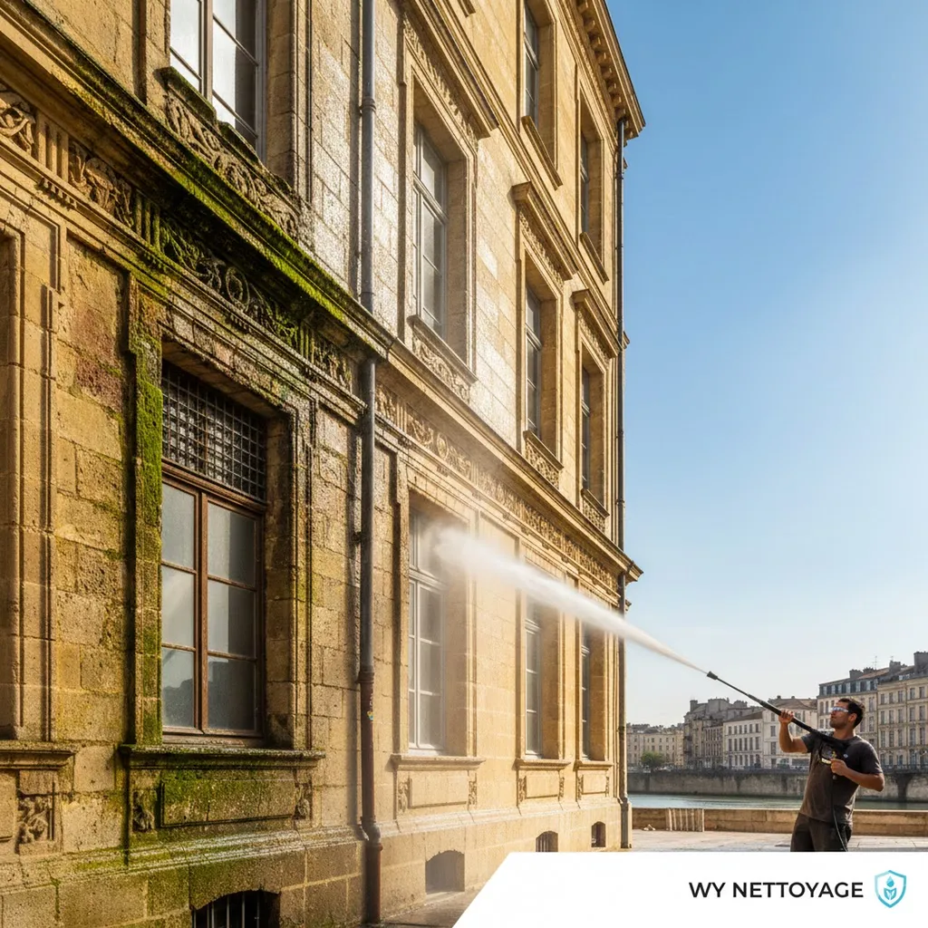 Nettoyage de façade avant/après sur Bordeaux par WY Nettoyage