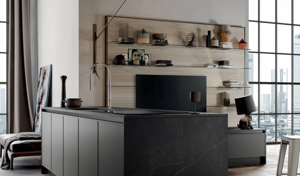 Cuisine sur mesure bois blanchi et métal sur pieds style vintage à Bandol