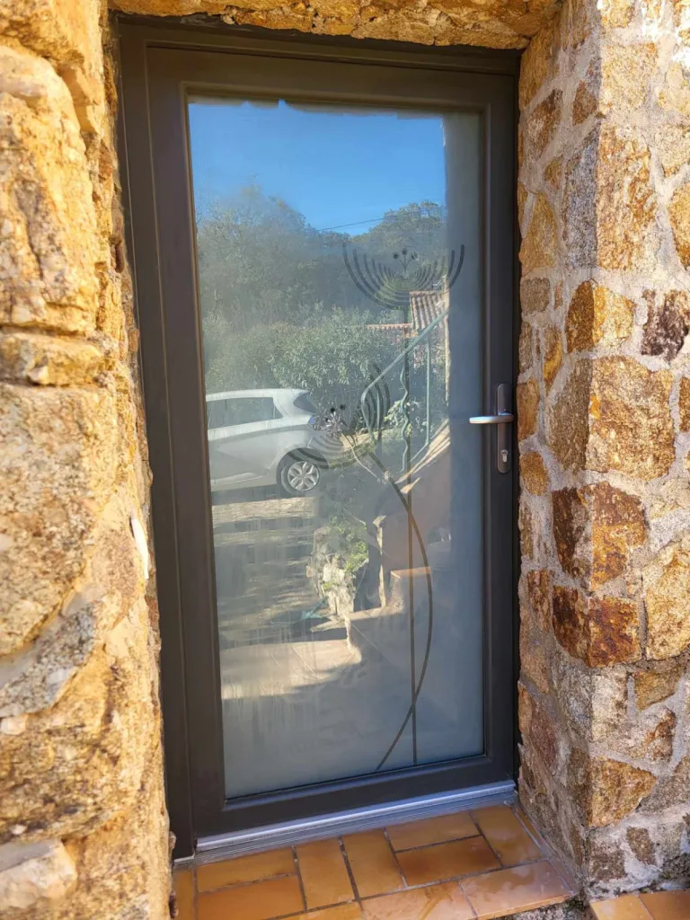 Porte d’entrée aluminium vitrée avec vitrage sécurité à Sainte-Maxime