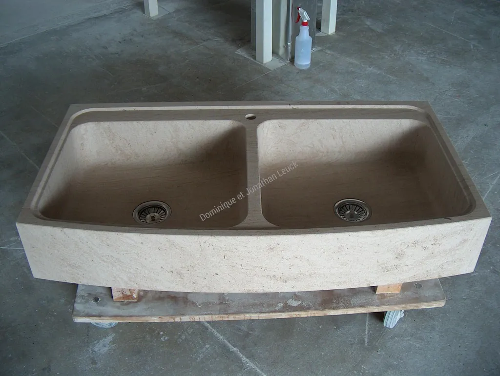 Evier double bac en pierre type Moca Crème