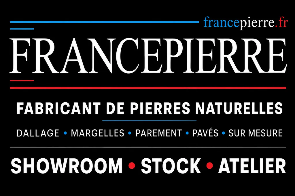 Nouveau showroom FRANCEPIERRE à Bouillargues (Gard) : pierre naturelle, travertin, dallage, margelles et fabrication sur mesure près de Nîmes.