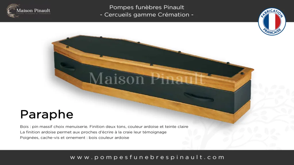 Cercueil crémation en pin Paraphe pour écrire dessus par la maison Pinault