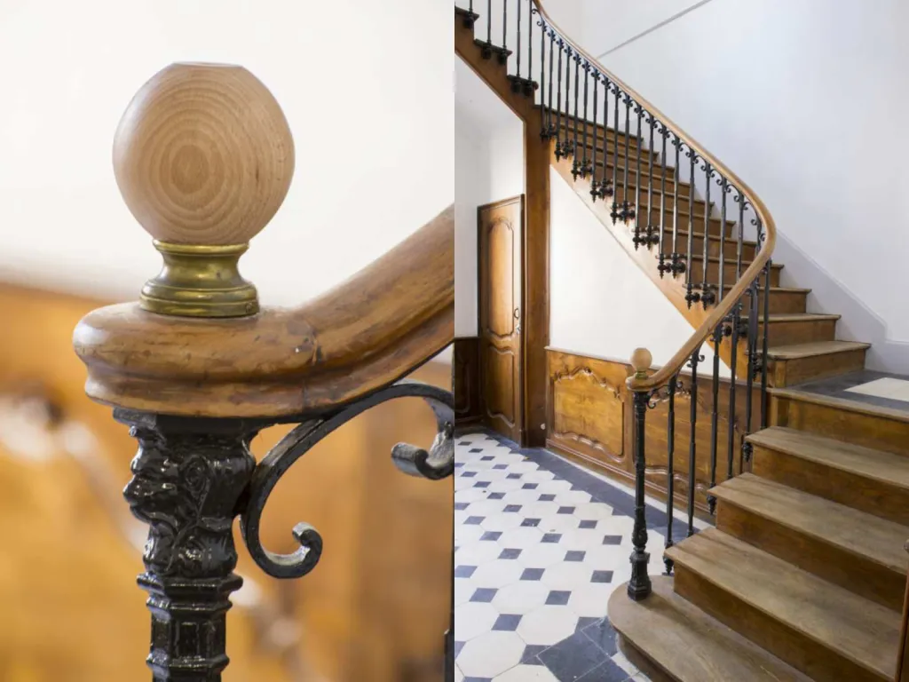 reportage photographique de la réhabilitation d'un hôtel particulier cage d'escaiers et soubassement en boiserie préservés et rénovés