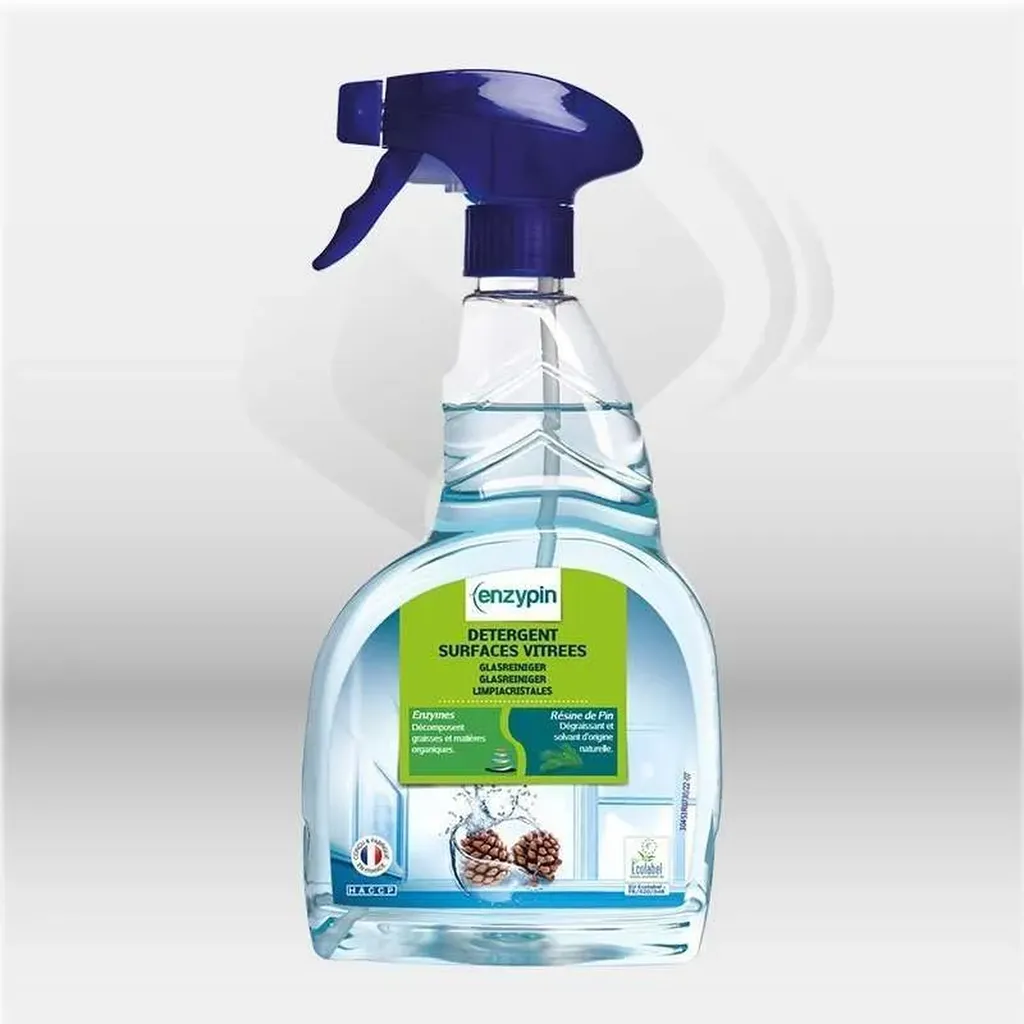 Détergent surfaces vitrées ENZYPIN Ecolabel 750 ml pour nettoyage écologique des vitres, miroirs et surfaces brillantes, idéal pour bureaux, commerces et collectivités, offrant une propreté sans traces grâce à sa formule d’origine végétale fabriquée en Fr