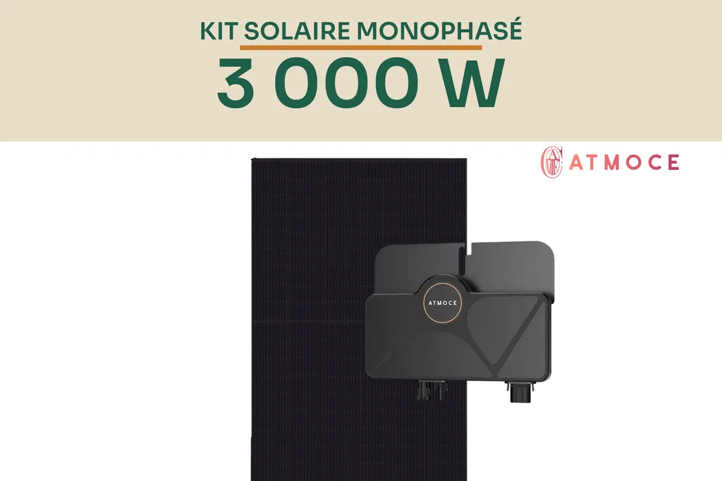 Kit solaire 3 kWc Atmoce monophasé pour autoconsommation avec panneaux photovoltaïques et micro-onduleurs MI-500