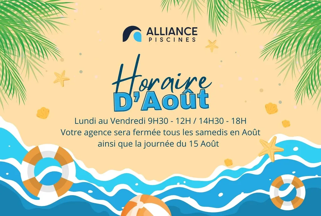 Horaire piscine coque Août vacances été