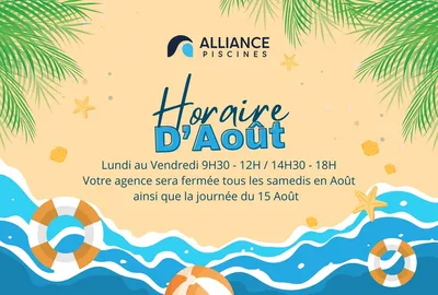 Horaire piscine coque Août vacances été