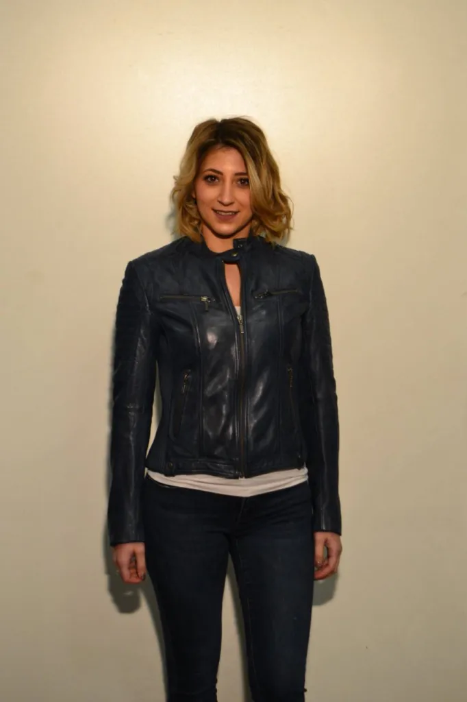 blouson cuir bleu Giovanni femme