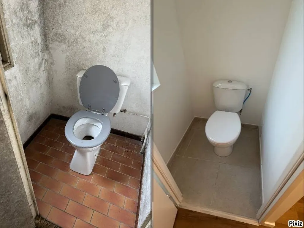 Toilettes avant/après rénovation globale énergétique d'un appartement en location à Lyon