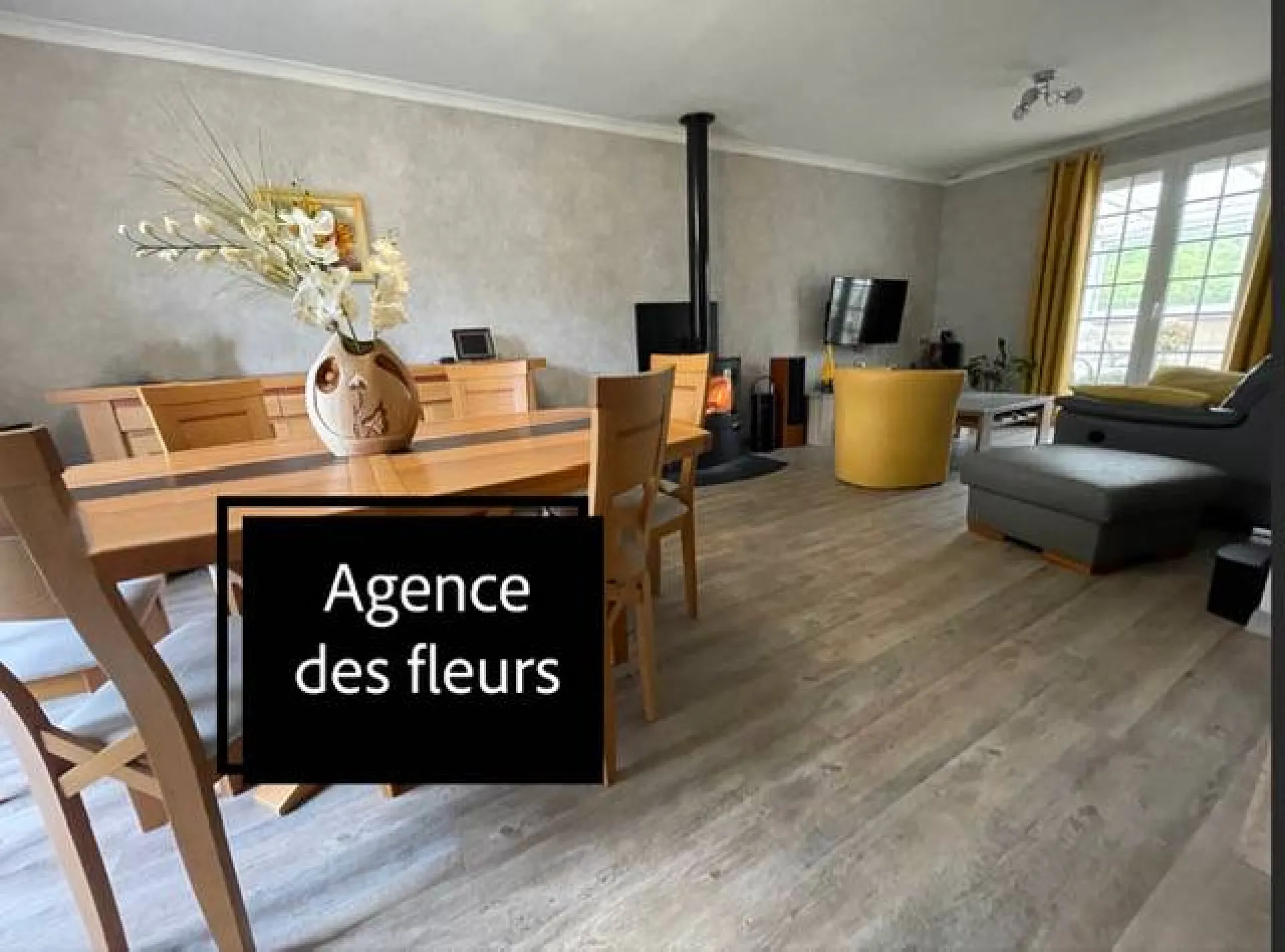 un très beau séjour salon avec poêle à bois