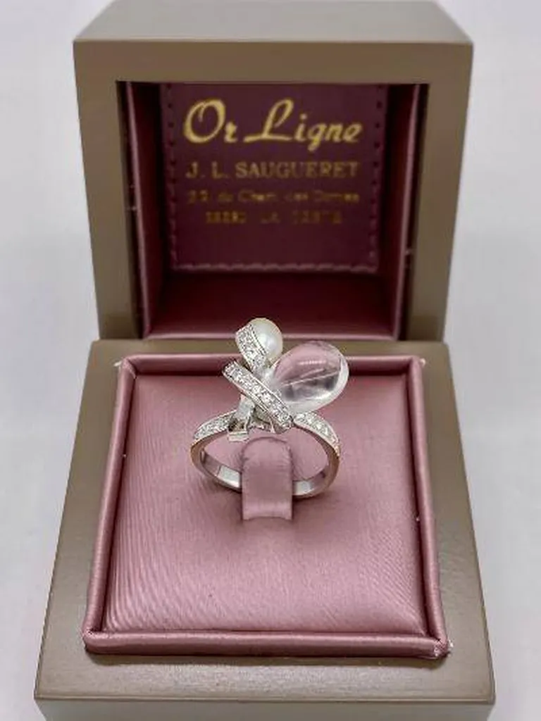 Bague or blanc 750/1000ème et diamants signée Feraud occasion Or Ligne La Teste Bassin d'Arcachon