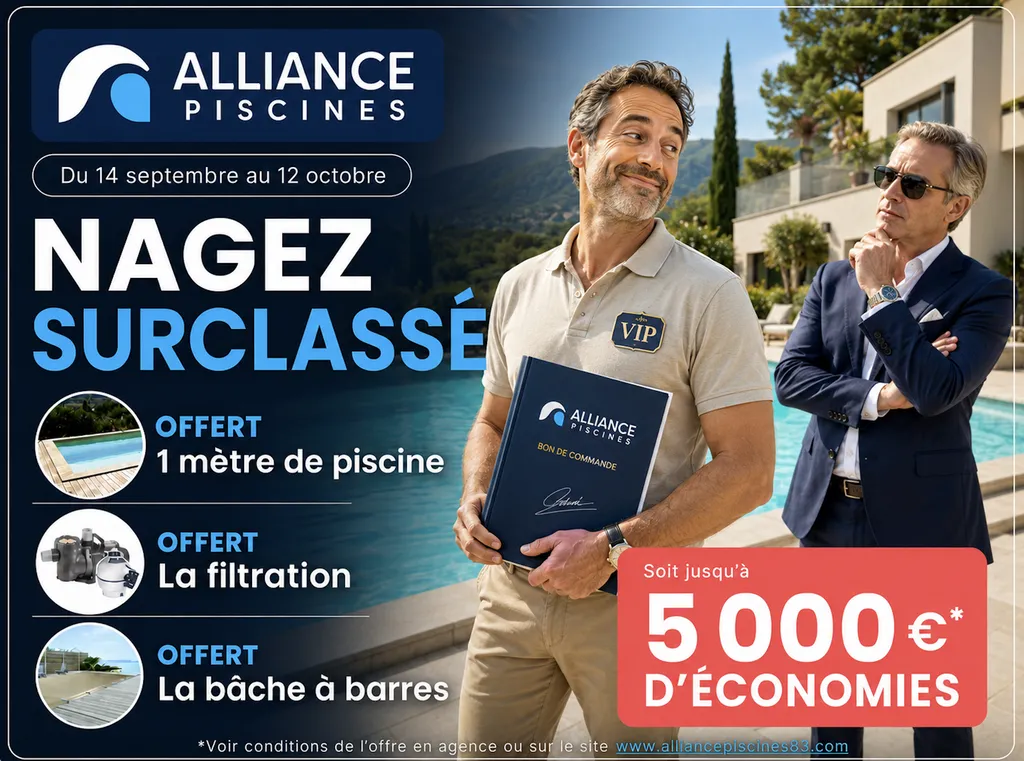 un homme modeste nargue un homme riche car il a profiter de l'offre nagez surclassé d'alliance piscines 83 dans le Var