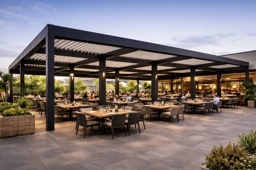 pergolas bioclimatique noir ultra en aluminuim Technal XXXL pour la grande terrasse ce restaurant près de Cassis 2