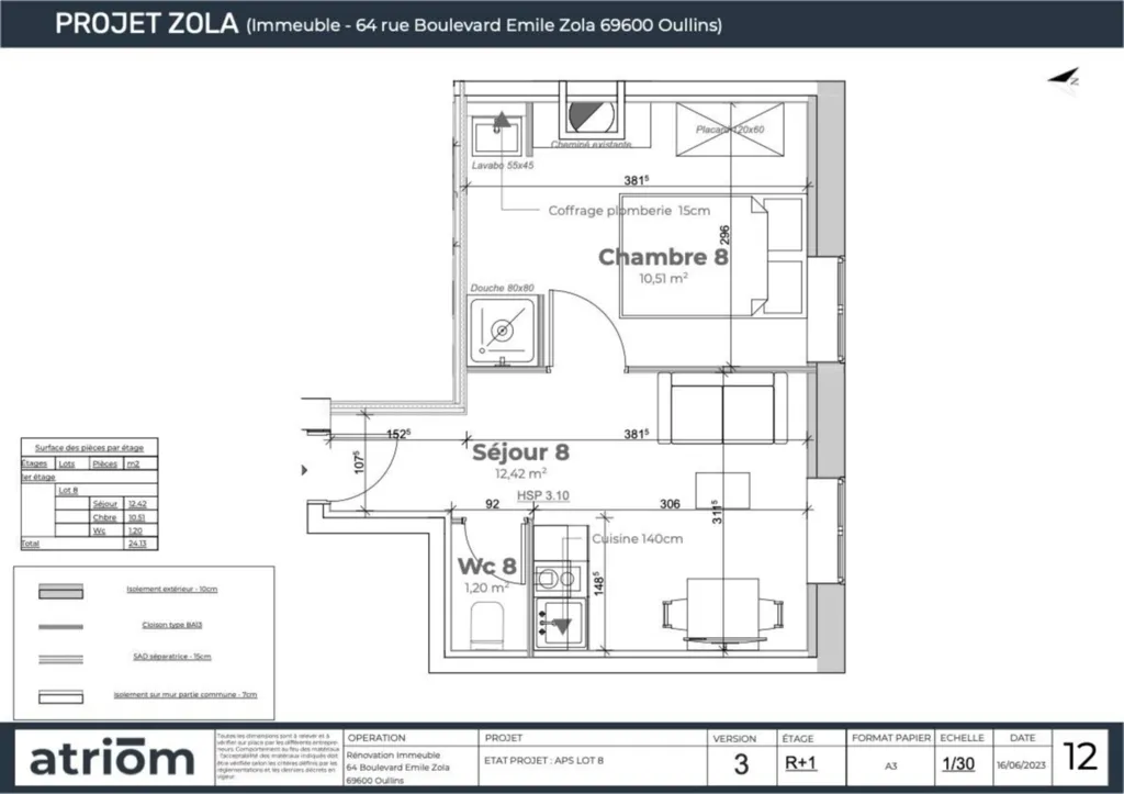 Appartement T2 sous Loi Pinel rénové avec jardin privatif dans un immeuble calme à Oullins près de Lyon