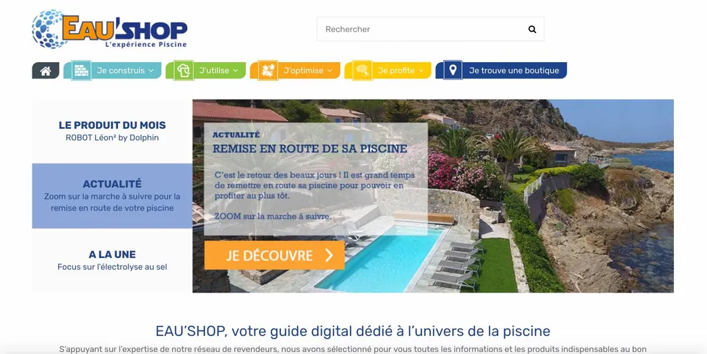 page d'accueil Eaushop, boutique en ligne d'alliance piscines