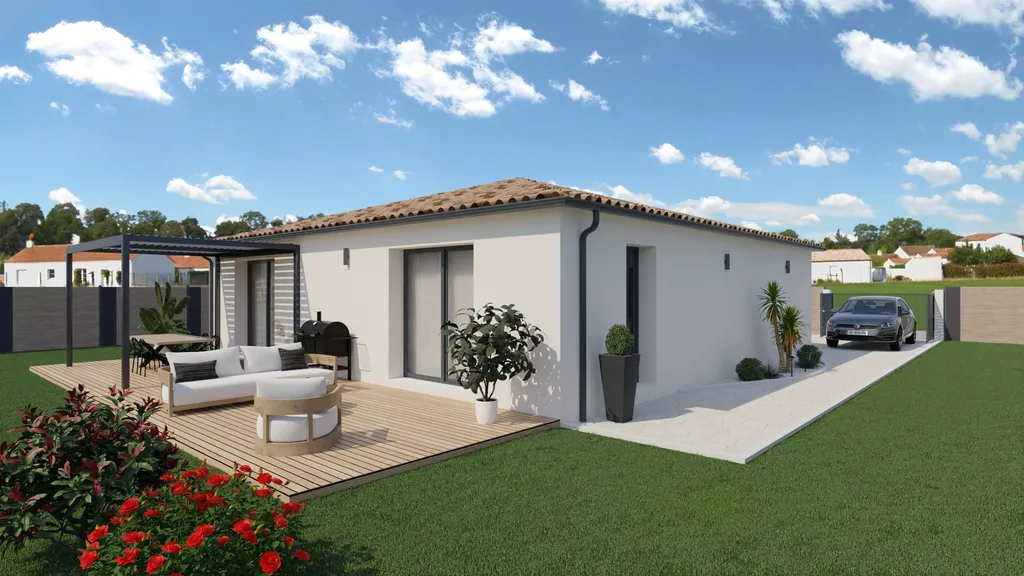 Modèle de maison carré de 90 m² avec garage de 15 m²