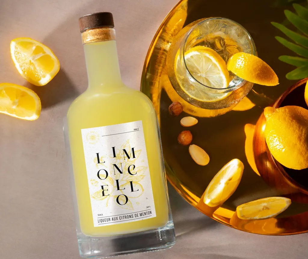 bouteille limoncello liqueur artisanale avec etiquette personnalisée