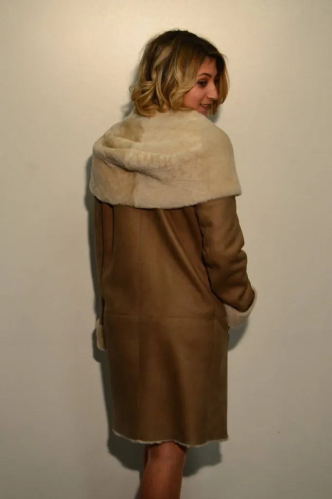 manteau agneau retourné beige femme