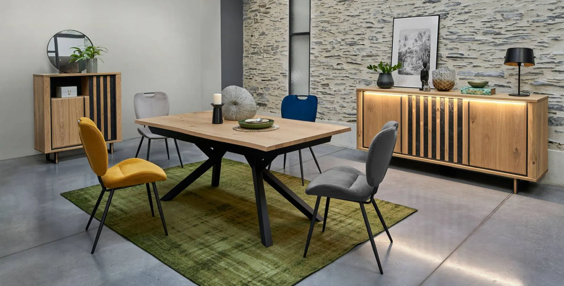 Vente d'une salle à manger DUNE chêne brut brossé et céramique