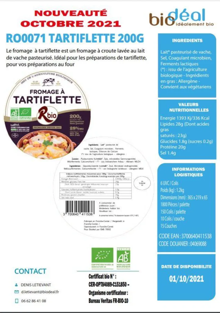 FROMAGE A TARTIFLETTE BIO