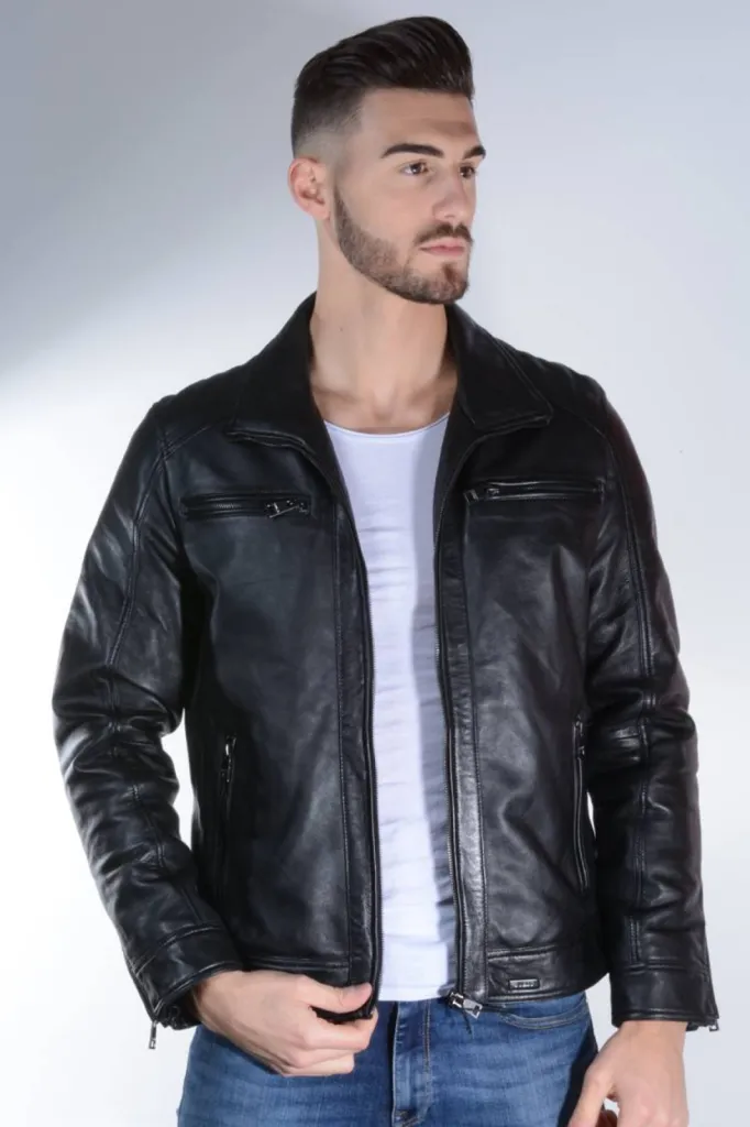blouson cuir noir Guest homme