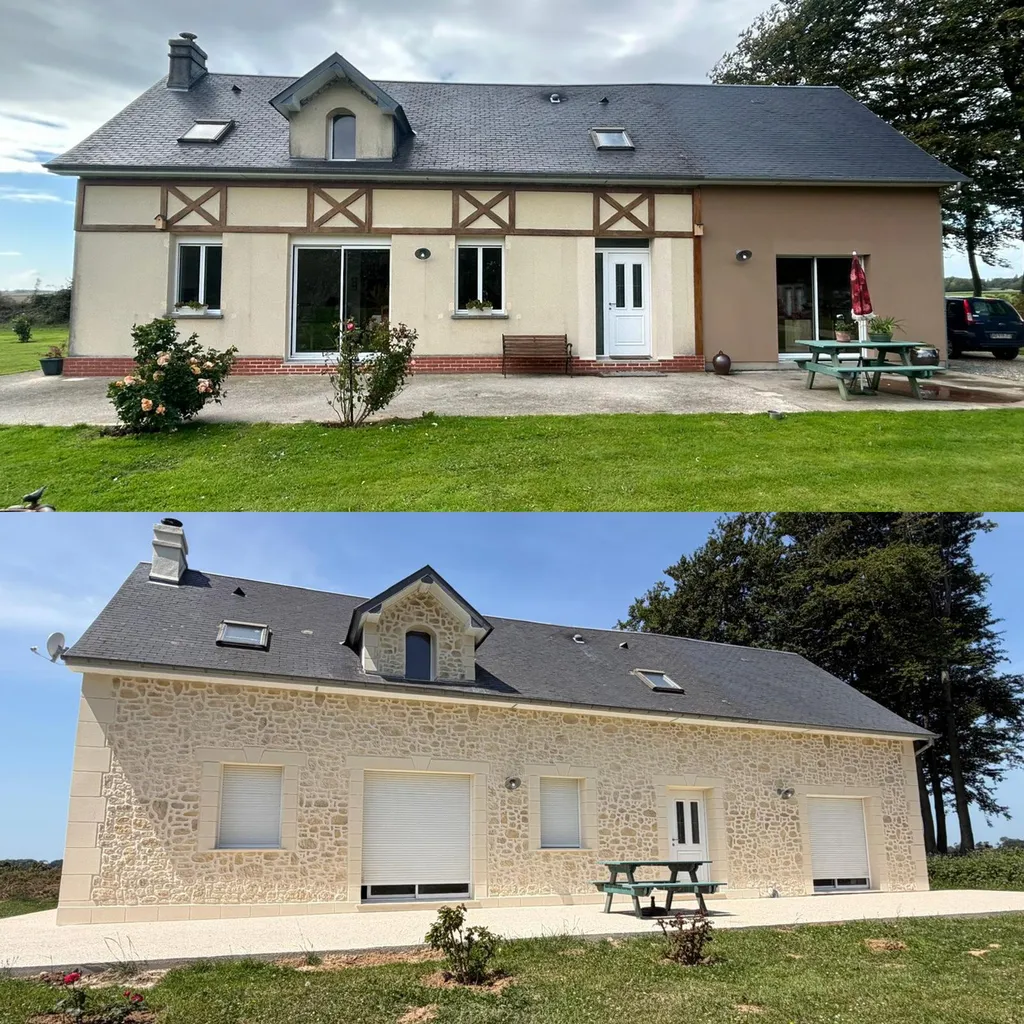 Société spécialisée dans le ravalement projeté à la chaux finition aspect pierre en Seine-Maritime : Transformez votre maison avec nos ravalements décoratifs sur mesure