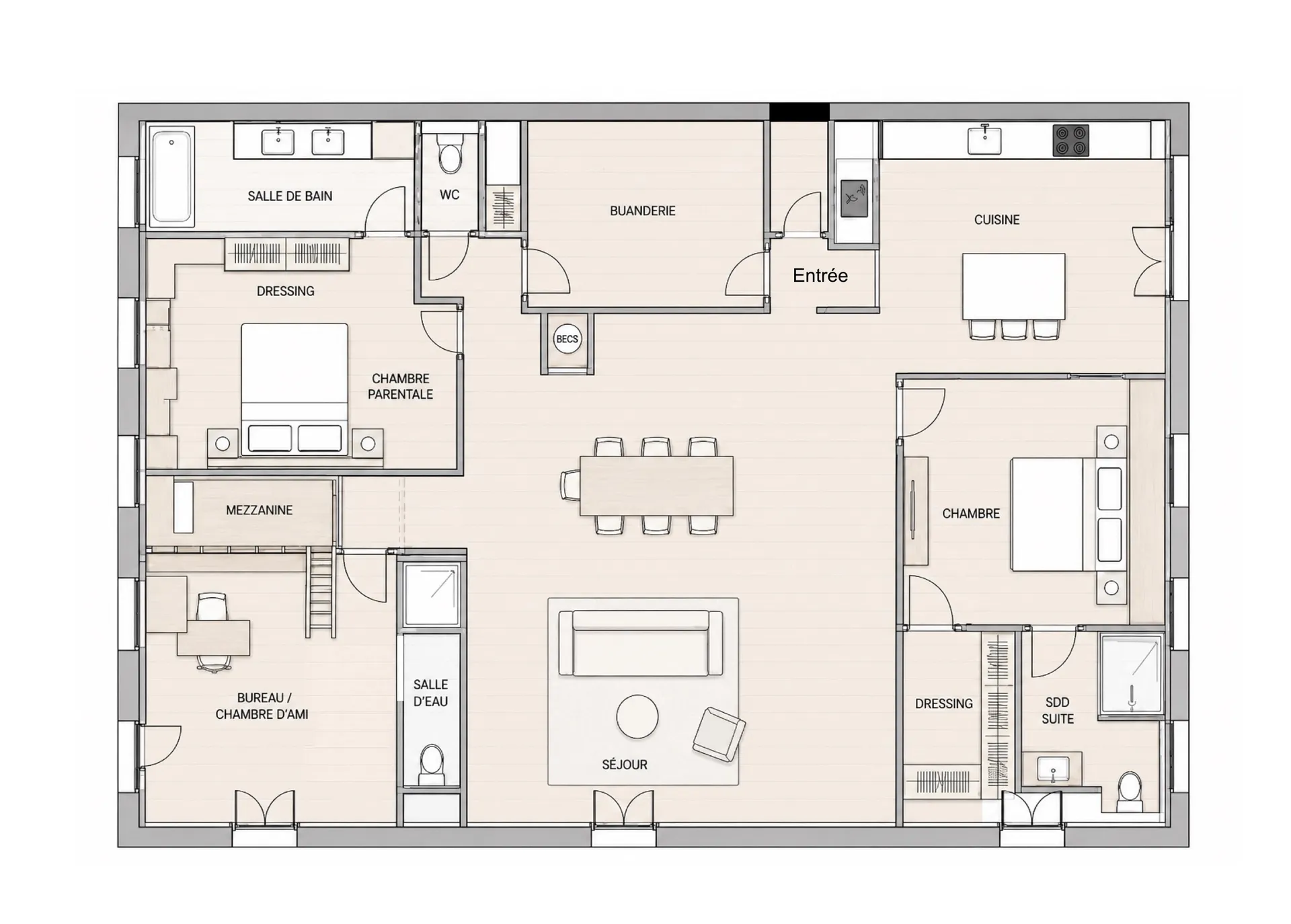 aménagement appartement T4 de 110m² Marseille 13006