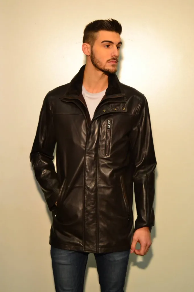 parka cuir marron Giovanni homme