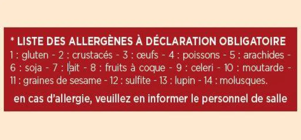 Restaurant avec liste des allergènes Pernes les Fontaines 84