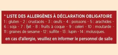 Restaurant avec liste des allergènes Pernes les Fontaines 84