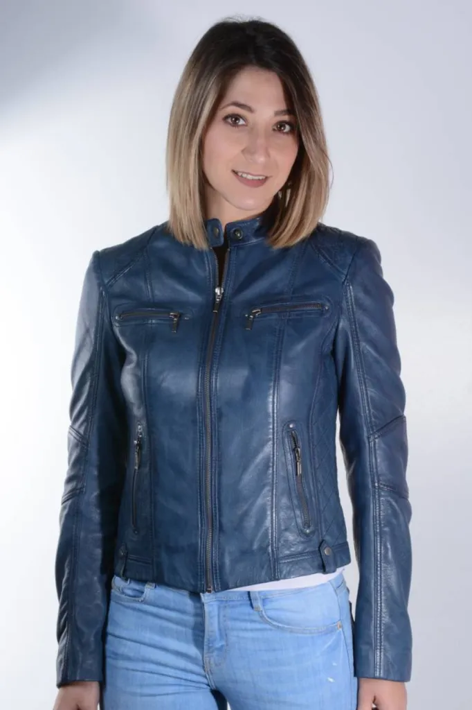 blouson cuir bleu Giovanni femme