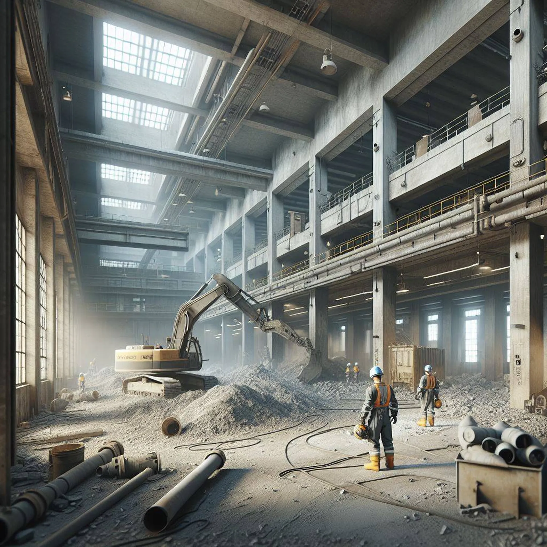 Curage intérieur d'un bâtiment industriel avant revamping à Sorgues (Vaucluse)