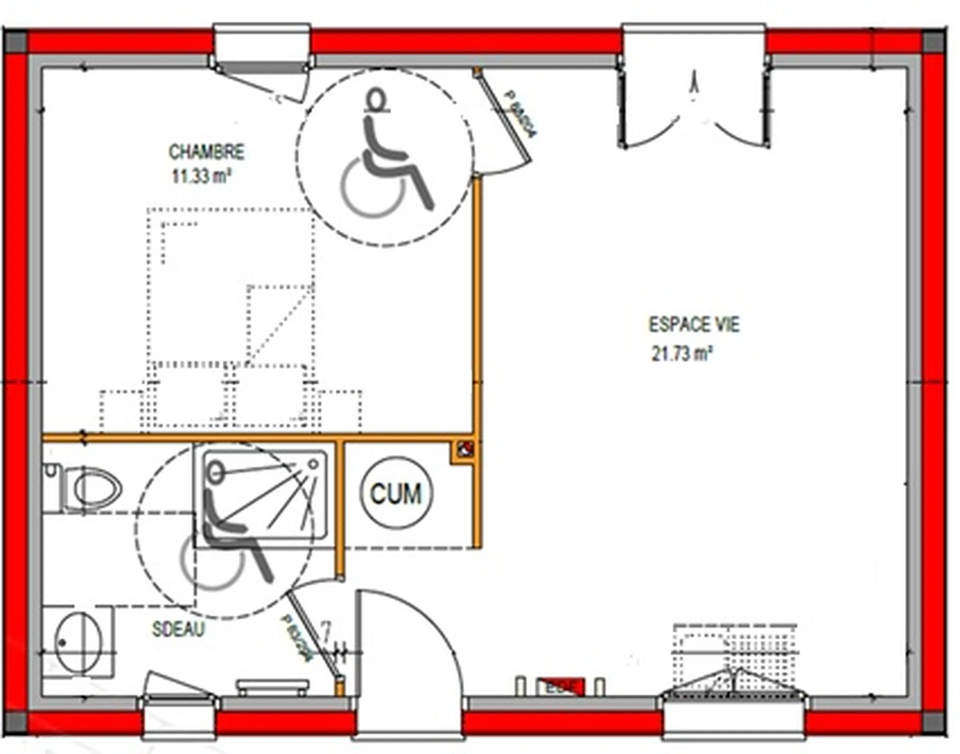 Plan Maison Tiny House modèle RB1 de 38 m² adaptée PMR en Gironde proche de Bordeaux