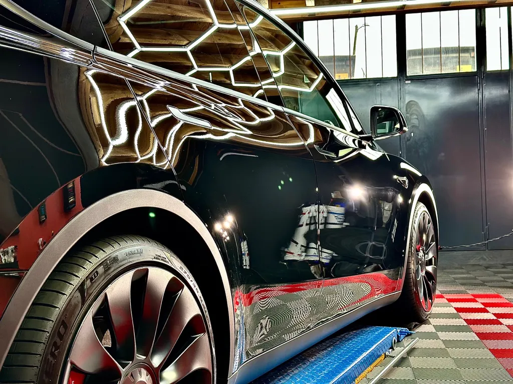 Protection carrosserie PPF Lyon plus traitement céramique carrosserie Tesla model Y Perf 
