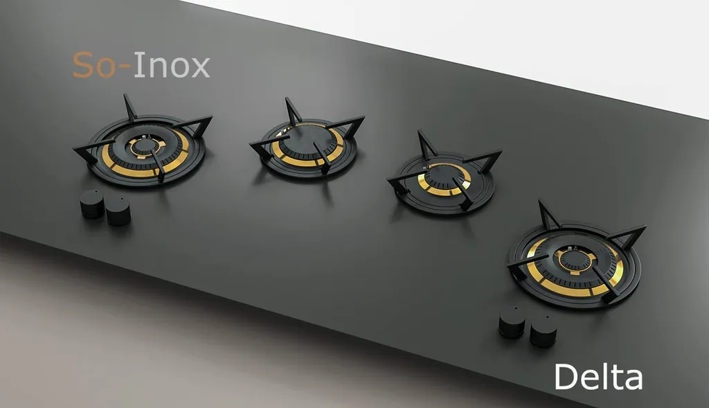 Brûleurs individuels DELTA 4 feux dont 2 brûleurs wok (1,9 kW, 3,5 kW, 5,0 kW et 5,0 kW)