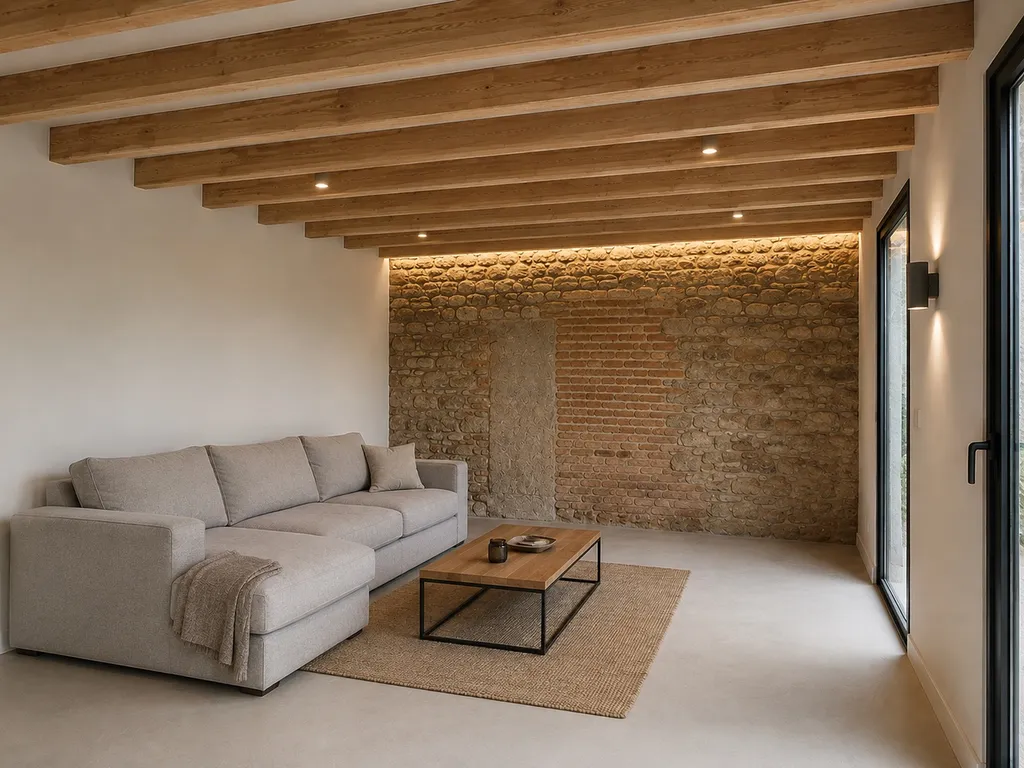 Rénovation complète d'un bâti ancien en appartement T2 duplex avec valorisation du mur en pierre à Dardilly dans l'Ouest Lyonnais
