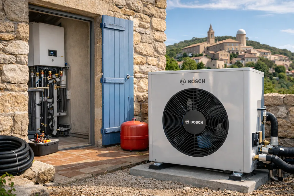 Installation d’une pompe à chaleur Air/Eau pour améliorer le chauffage d’une maison à Saint-Michel-l’Observatoire dans les Alpes-de-Haute-Provence