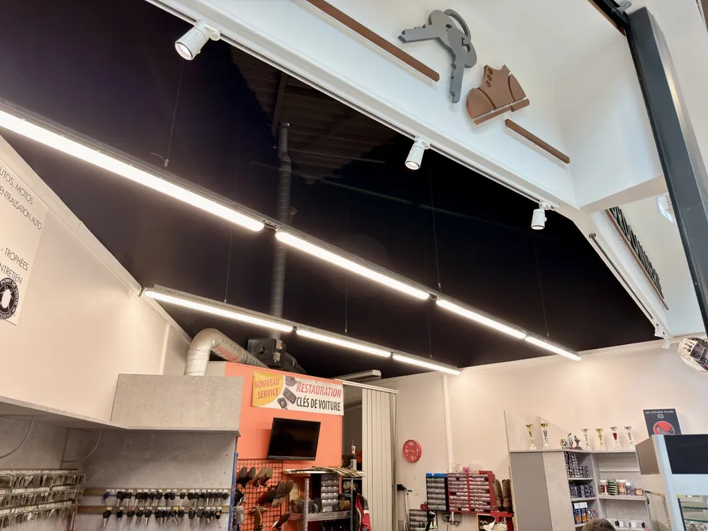 Modernisation complète de l'éclairage avec passage en LED des réglettes et ampoules d'accueil dans une boutique de commerce de détail à Luçon 85400 en Vendée