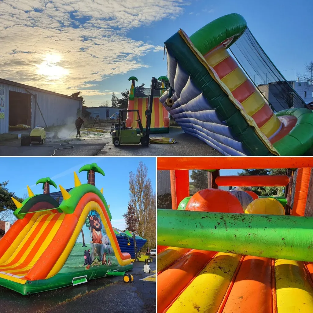 Nettoyage désinfection entretien parcours d'obstacles gonflables