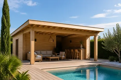 pool house en ossature bois sur mesure à Montpellier et Marseillan