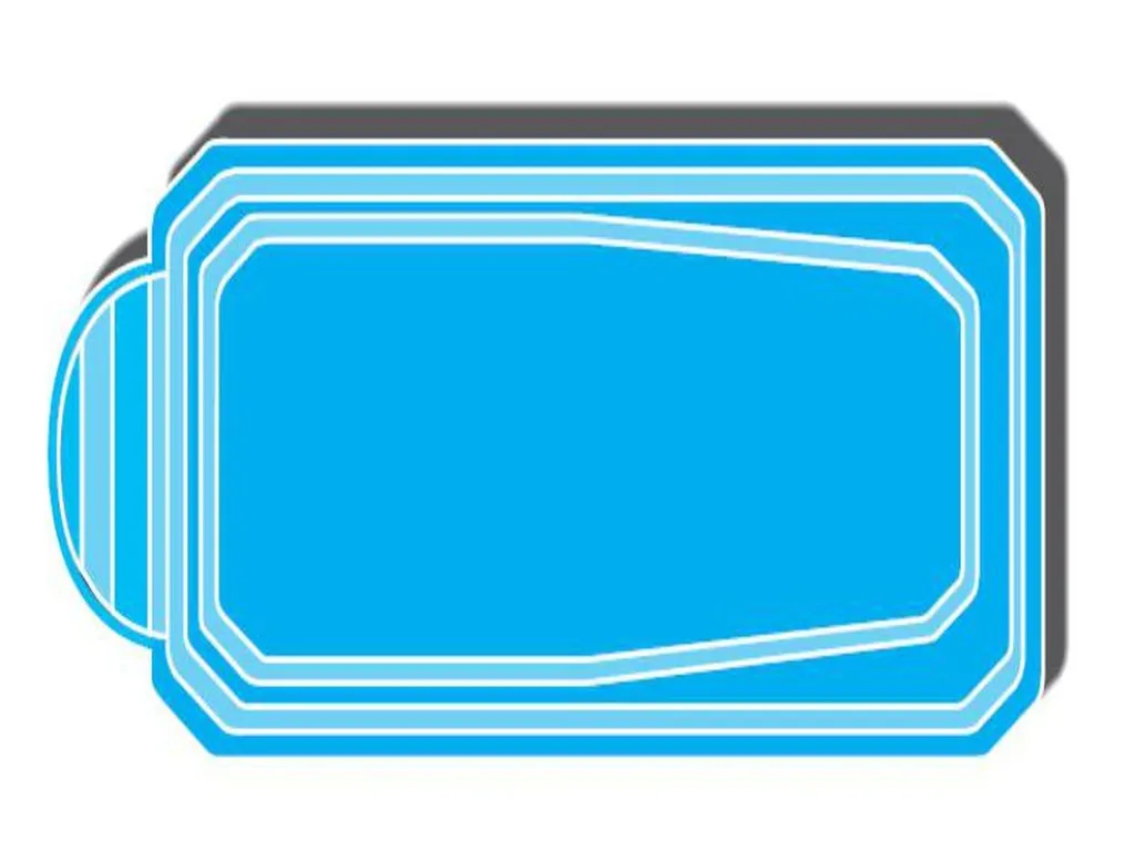 Piscine coque polyestere fond plat avec escalier roman et de dimension 9.65x3.7 fond plat d' 1M50 à Saint Valery en Caux 76460