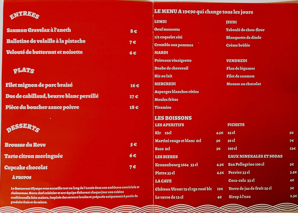Restaurant Olympe à Aix-en-Provence en Provence : cuisine traditionnelle maison,  plats du jour, produits frais et salle climatisée